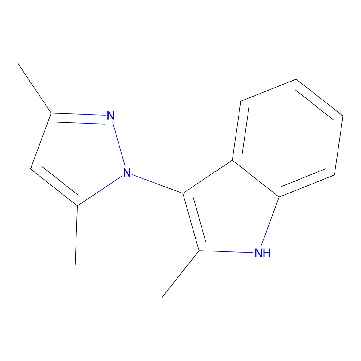 3-(3,5-dimethyl-1H-pyrazol-1-yl)-2-methyl-1H-indole molecular structure, CAS 361343-75-1