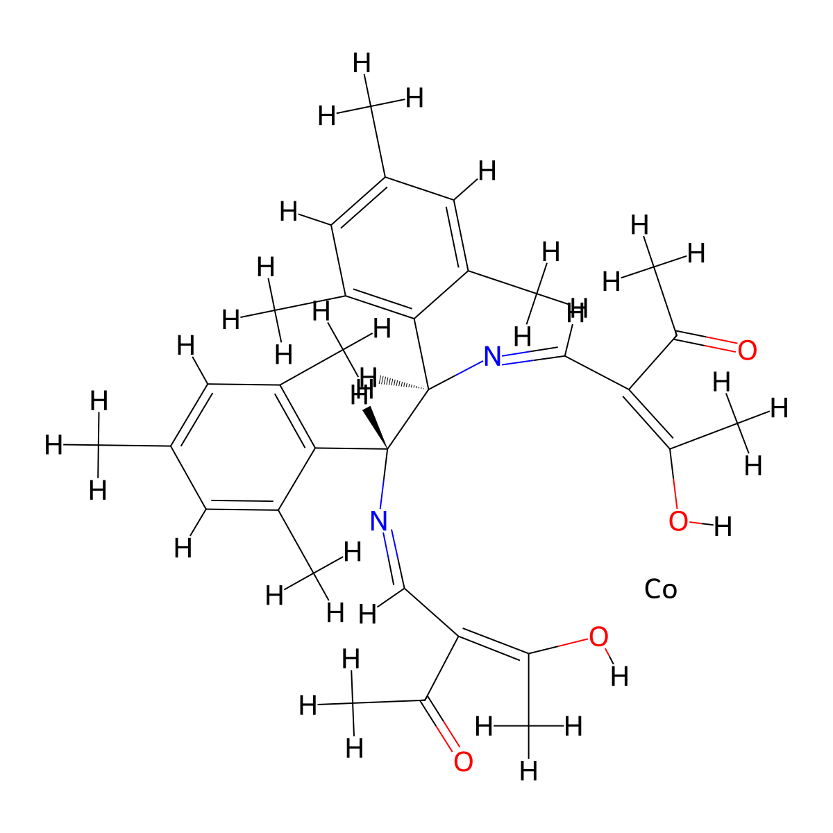 (1R,2R)-N,N'-Bis(2-acetyl-3-oxo-2-butenylidene)-1,2-dimesitylethylenediaminato cobalt(II) molecular structure, CAS 361346-80-7