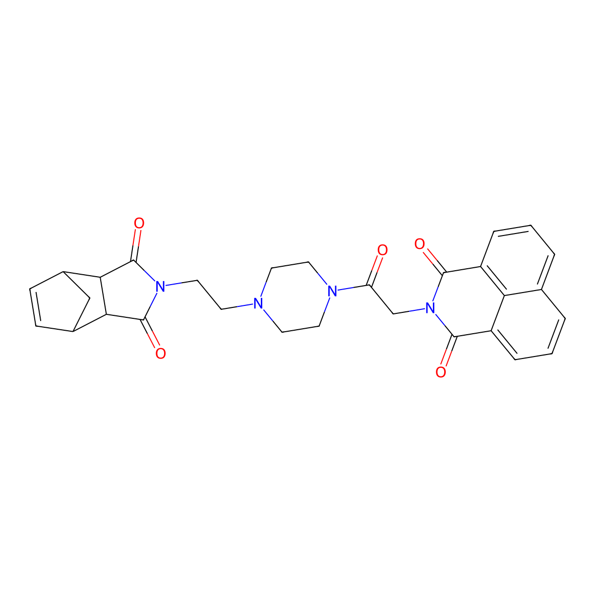 2-(2-(4-(2-(1,3-dioxo-3a,4,7,7a-tetrahydro-1H-4,7-methanoisoindol-2(3H)-yl)ethyl)piperazin-1-yl)-2-oxoethyl)-1H-benzo[de]isoquinoline-1,3(2H)-dione molecular structure, CAS 361366-51-0