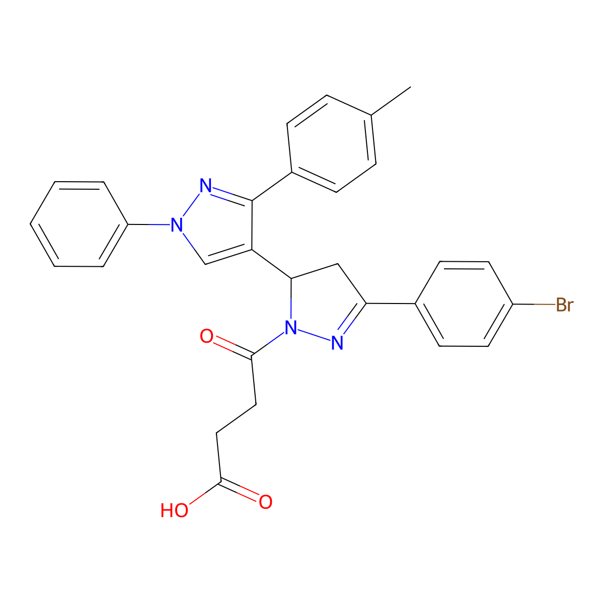 4-[5-(4-Bromophenyl)-3-[3-(4-methylphenyl)-1-phenylpyrazol-4-yl]-3,4-dihydropyrazol-2-yl]-4-oxobutanoic acid molecular structure, CAS 361366-57-6