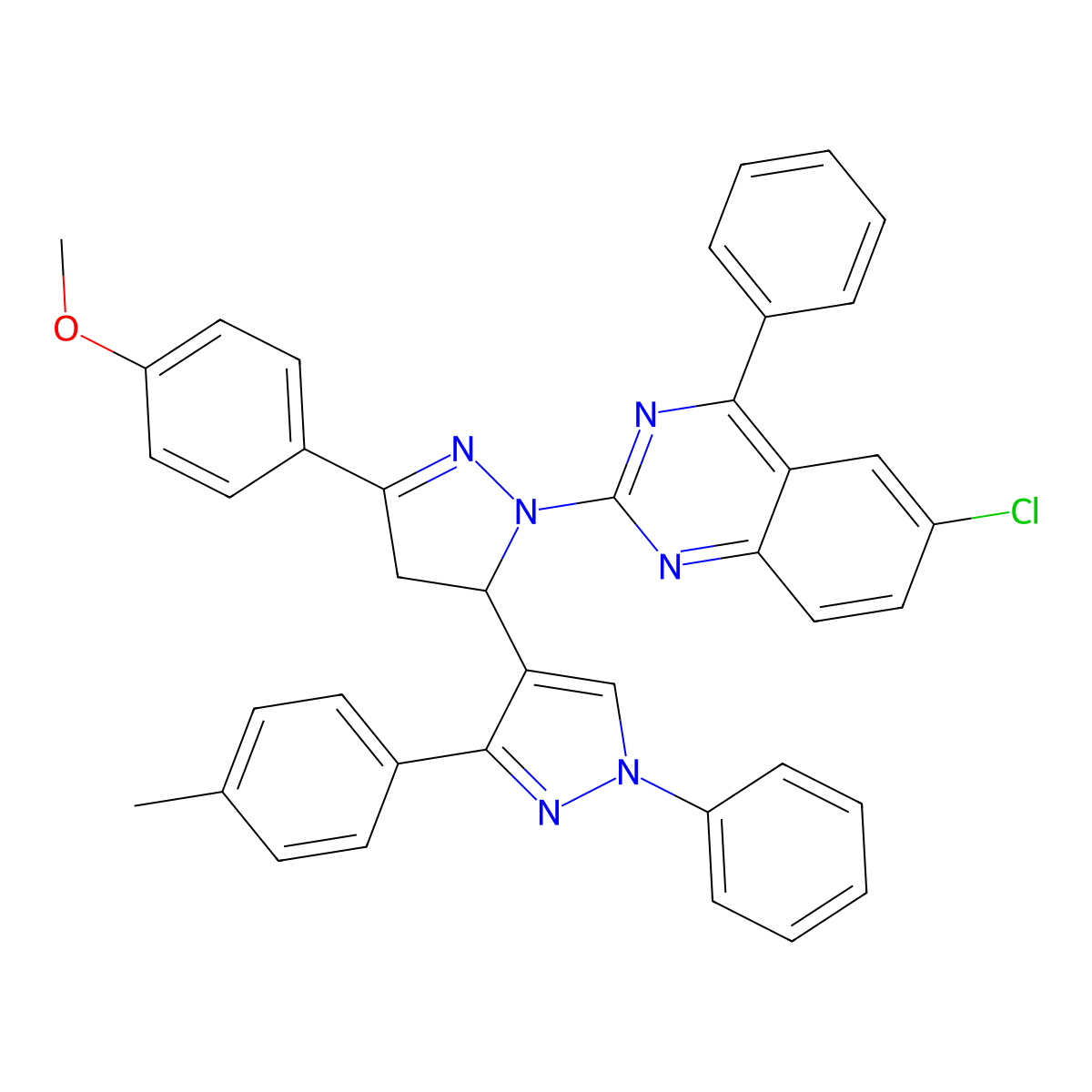 6-Chloro-2-[5-(4-methoxyphenyl)-3-[3-(4-methylphenyl)-1-phenylpyrazol-4-yl]-3,4-dihydropyrazol-2-yl]-4-phenylquinazoline molecular structure, CAS 361366-60-1