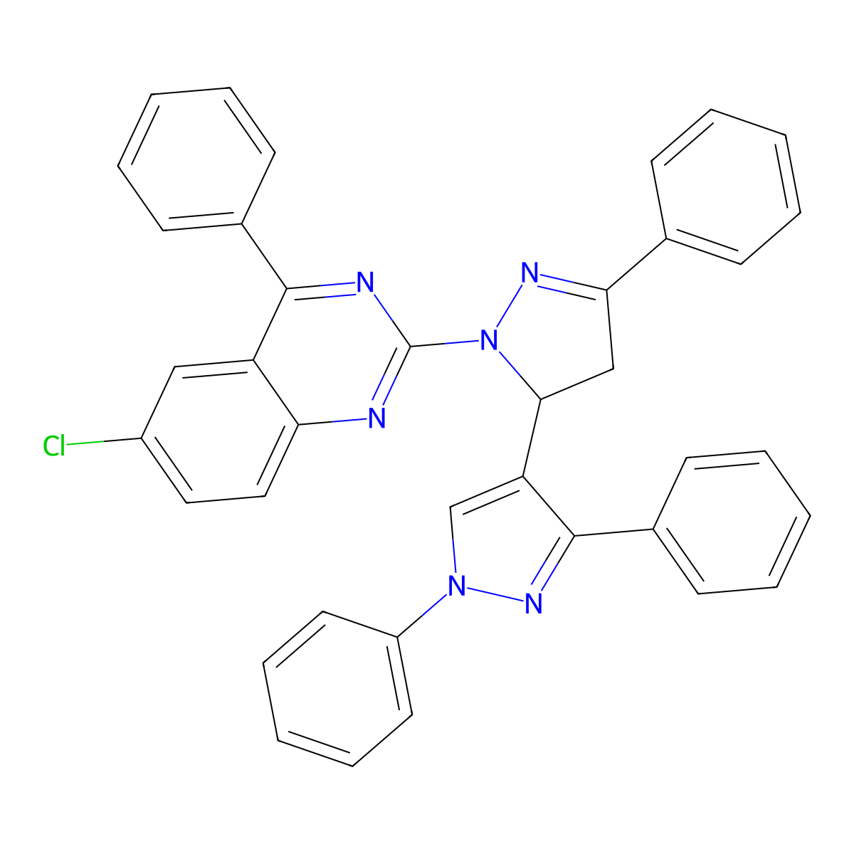 6-Chloro-2-[3-(1,3-diphenylpyrazol-4-yl)-5-phenyl-3,4-dihydropyrazol-2-yl]-4-phenylquinazoline molecular structure, CAS 361366-63-4
