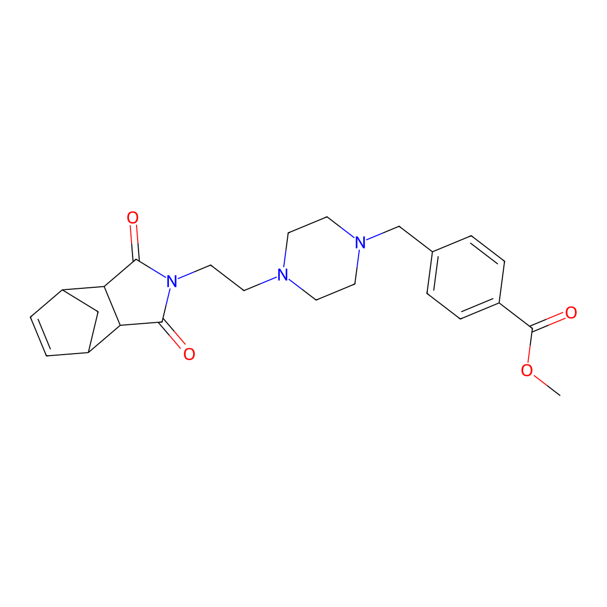 methyl 4-((4-(2-(1,3-dioxo-3a,4,7,7a-tetrahydro-1H-4,7-methanoisoindol-2(3H)-yl)ethyl)piperazin-1-yl)methyl)benzoate molecular structure, CAS 361366-69-0