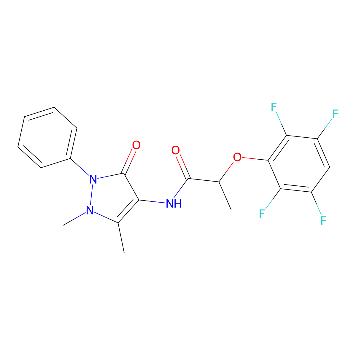 N-(1,5-dimethyl-3-oxo-2-phenyl-2,3-dihydro-1H-pyrazol-4-yl)-2-(2,3,5,6-tetrafluorophenoxy)propanamide molecular structure, CAS 361367-74-0