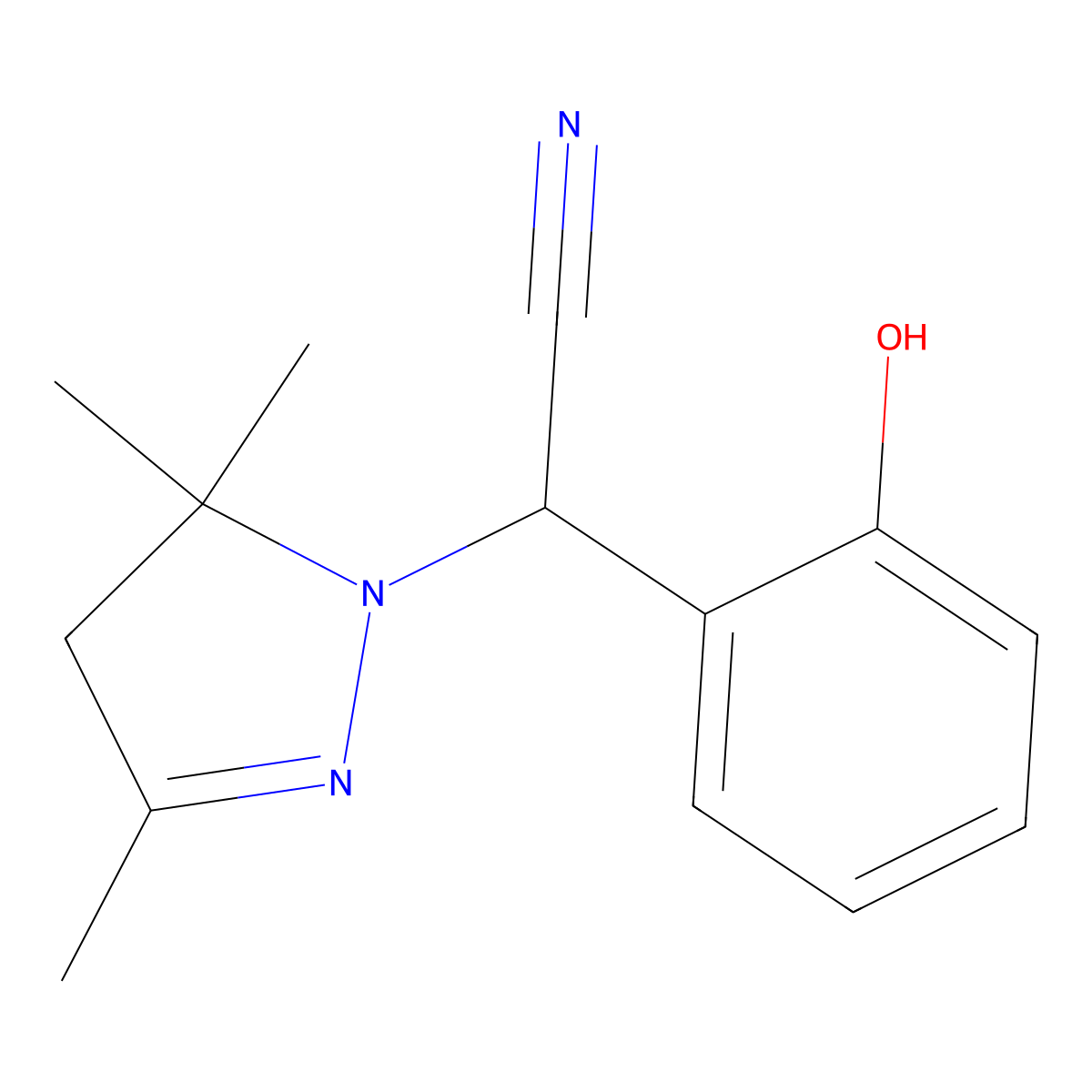 2-(2-hydroxyphenyl)-2-(3,5,5-trimethyl-4H-pyrazol-1-yl)acetonitrile molecular structure, CAS 361368-40-3