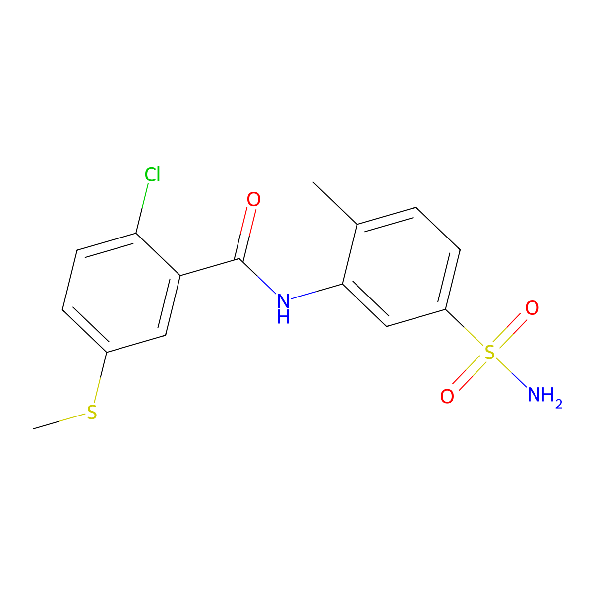 2-chloro-N-(2-methyl-5-sulfamoylphenyl)-5-methylsulfanylbenzamide molecular structure, CAS 361369-27-9