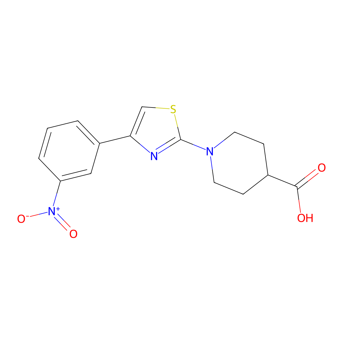 1-[4-(3-nitrophenyl)-1,3-thiazol-2-yl]piperidine-4-carboxylic Acid molecular structure, CAS 361371-27-9