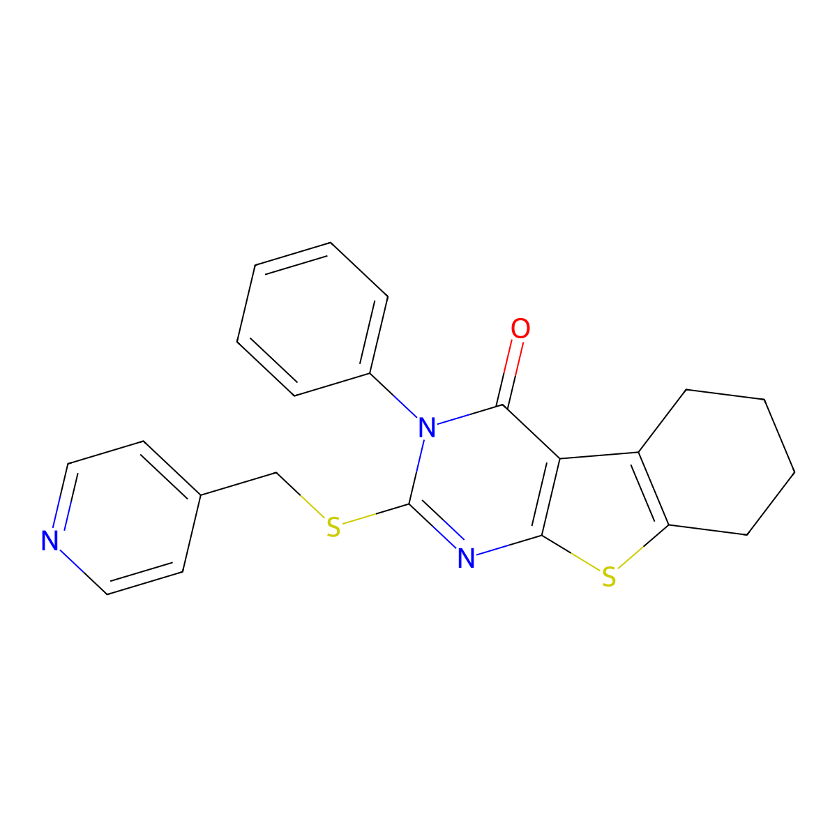 3-Phenyl-2-(pyridin-4-ylmethylsulfanyl)-5,6,7,8-tetrahydro-[1]benzothiolo[2,3-d]pyrimidin-4-one molecular structure, CAS 361371-36-0