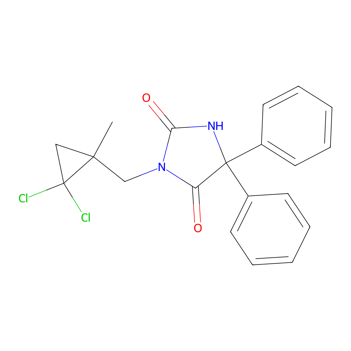 3-[(2,2-Dichloro-1-methylcyclopropyl)methyl]-5,5-diphenylimidazolidine-2,4-dione molecular structure, CAS 361372-02-3