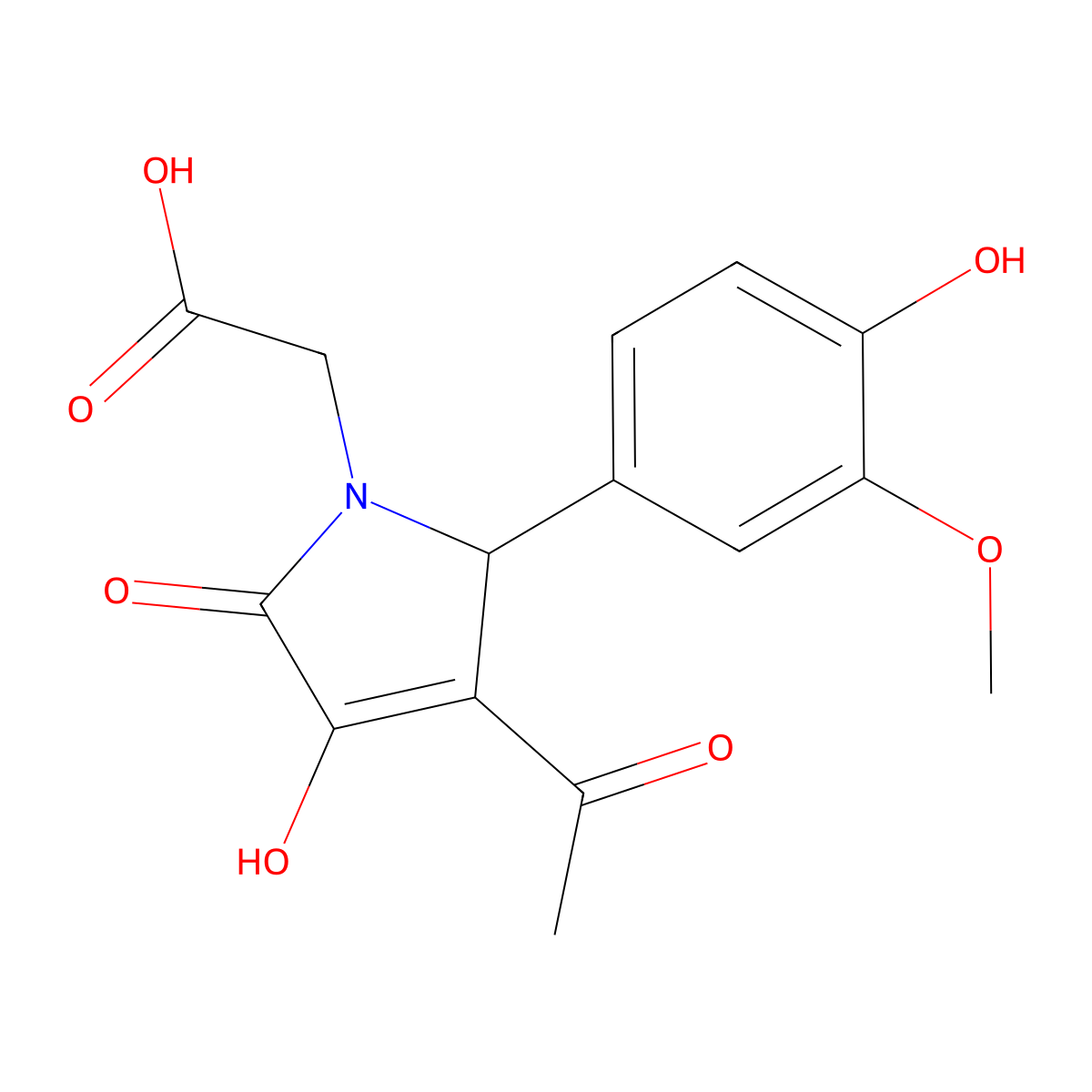 2-[3-acetyl-4-hydroxy-2-(4-hydroxy-3-methoxyphenyl)-5-oxo-2H-pyrrol-1-yl]acetic acid molecular structure, CAS 361372-50-1