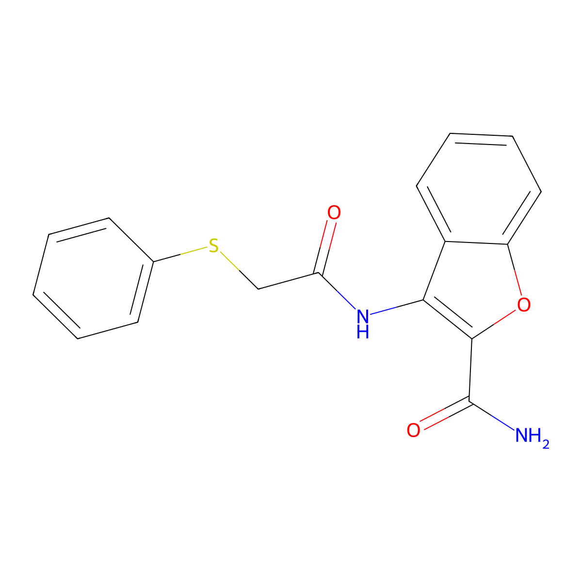 3-(2-(Phenylthio)acetamido)benzofuran-2-carboxamide molecular structure, CAS 361373-15-1