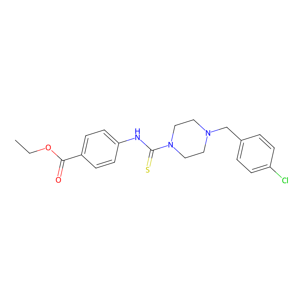 Ethyl 4-[[4-[(4-chlorophenyl)methyl]piperazine-1-carbothioyl]amino]benzoate molecular structure, CAS 361373-50-4