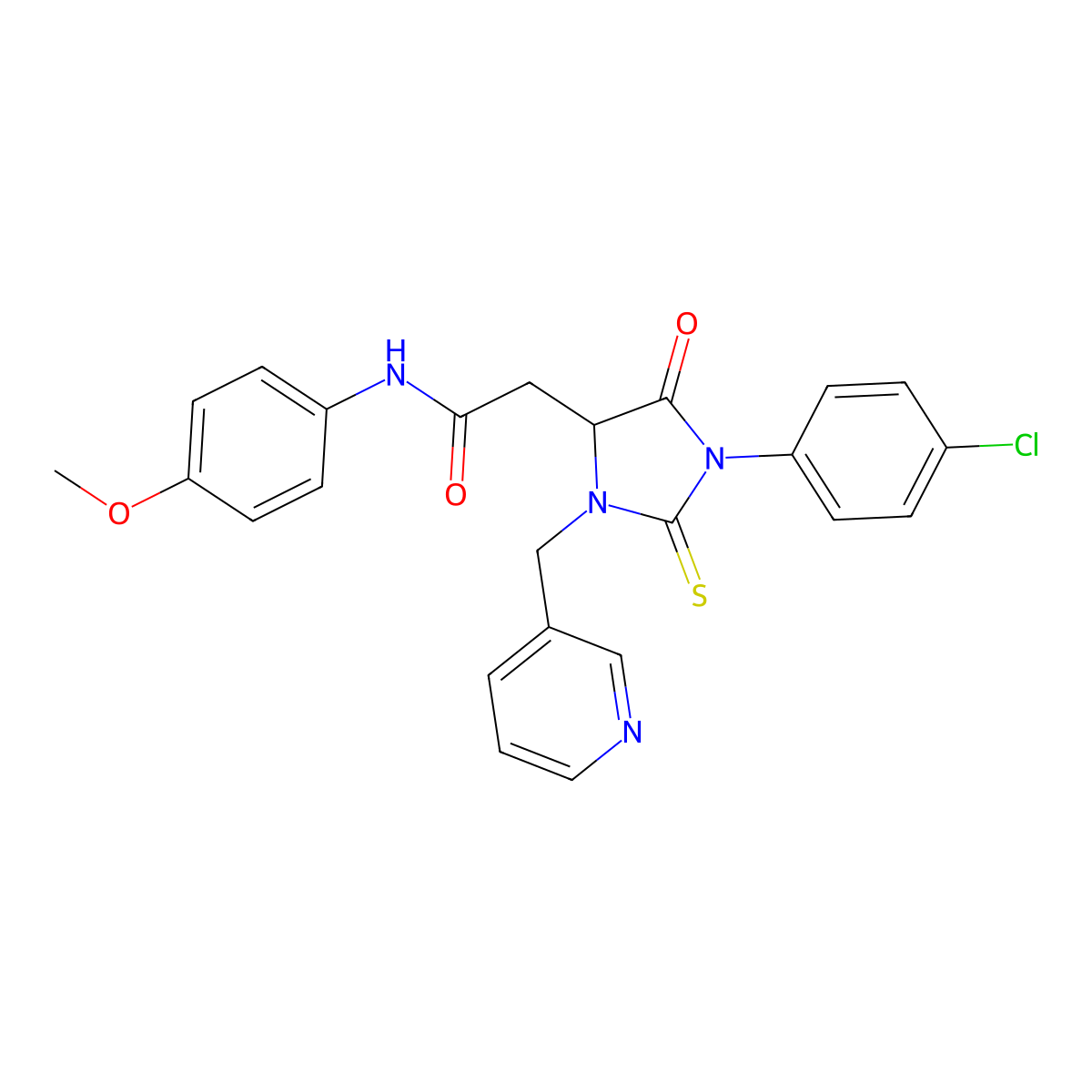 2-[1-(4-chlorophenyl)-5-oxo-3-(pyridin-3-ylmethyl)-2-thioxoimidazolidin-4-yl]-N-(4-methoxyphenyl)acetamide molecular structure, CAS 361373-62-8