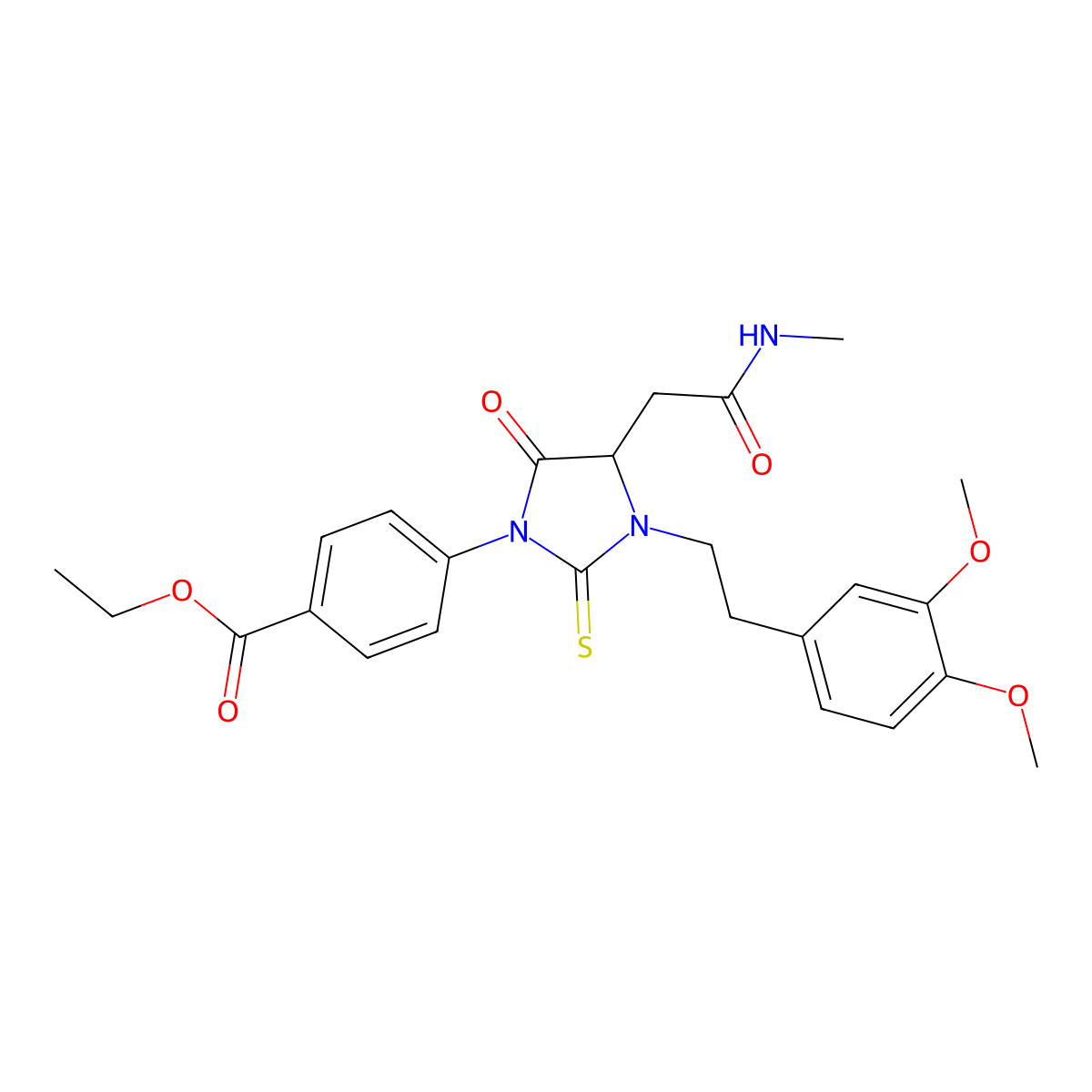 Ethyl 4-{3-[2-(3,4-dimethoxyphenyl)ethyl]-4-[2-(methylamino)-2-oxoethyl]-5-oxo-2-thioxoimidazolidin-1-yl}benzoate molecular structure, CAS 361373-69-5