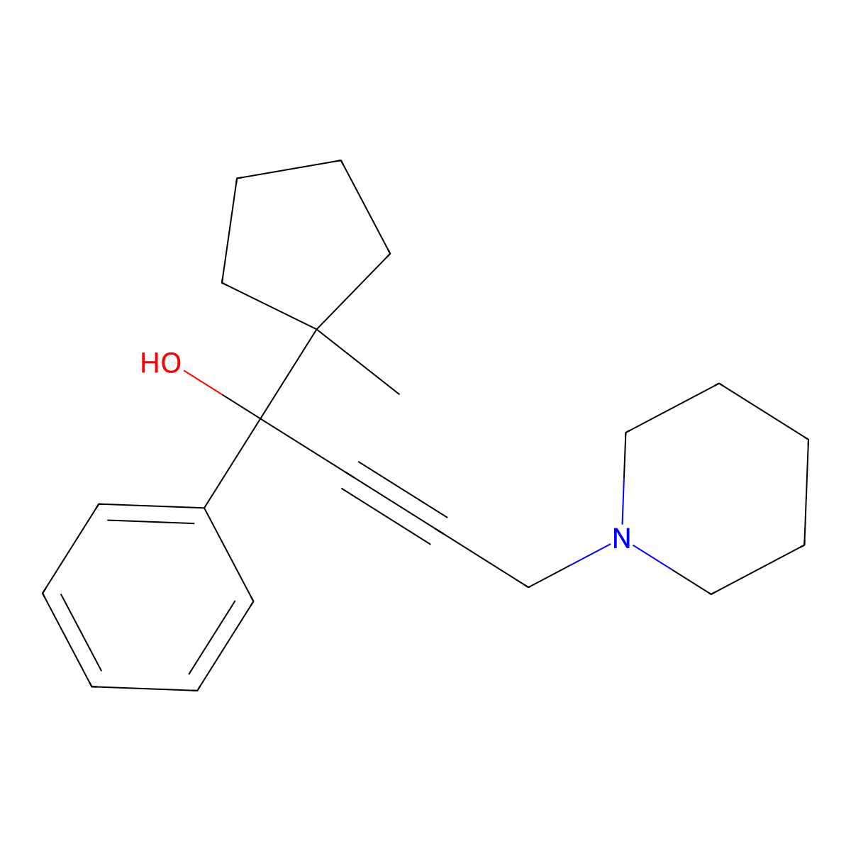 1-(1-Methylcyclopentyl)-1-phenyl-4-(1-piperidinyl)-2-butyn-1-ol molecular structure, CAS 361378-92-9