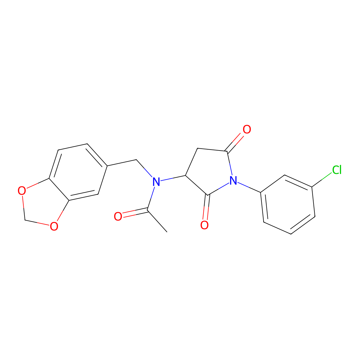N-(1,3-benzodioxol-5-ylmethyl)-N-[1-(3-chlorophenyl)-2,5-dioxopyrrolidin-3-yl]acetamide molecular structure, CAS 361380-41-8