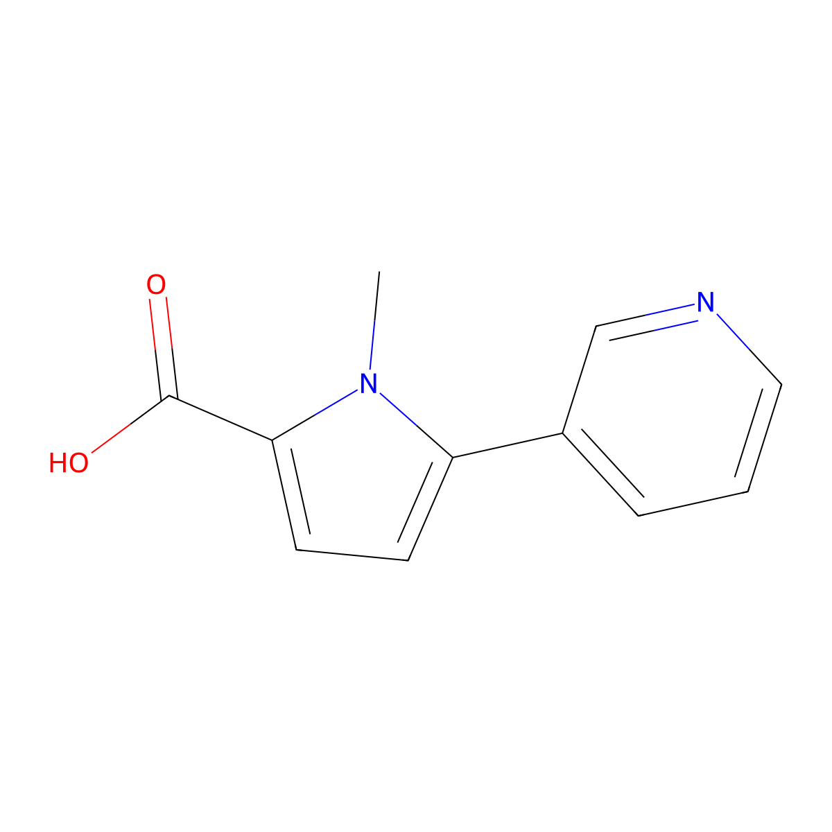 1-methyl-5-(pyridin-3-yl)-1H-pyrrole-2-carboxylic acid molecular structure, CAS 3614-76-4