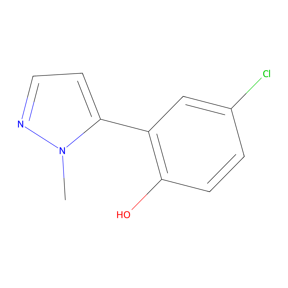 4-Chloro-2-(1-methyl-1H-pyrazol-5-yl)phenol molecular structure, CAS 36141-23-8