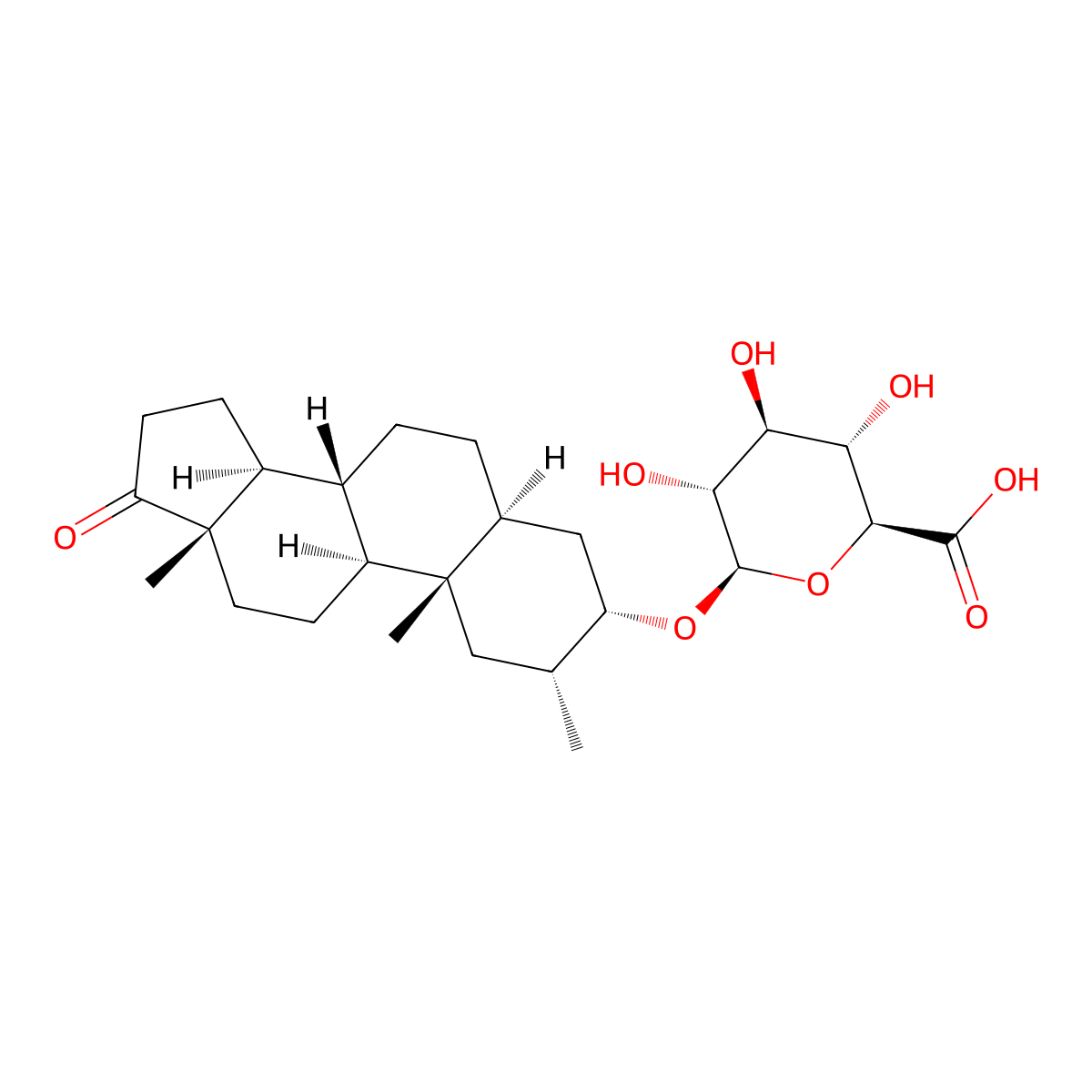 (2alpha,3alpha,5alpha)-2-methyl-17-oxoandrostan-3-yl, beta-D-glucopyranosiduronic acid molecular structure, CAS 361432-78-2