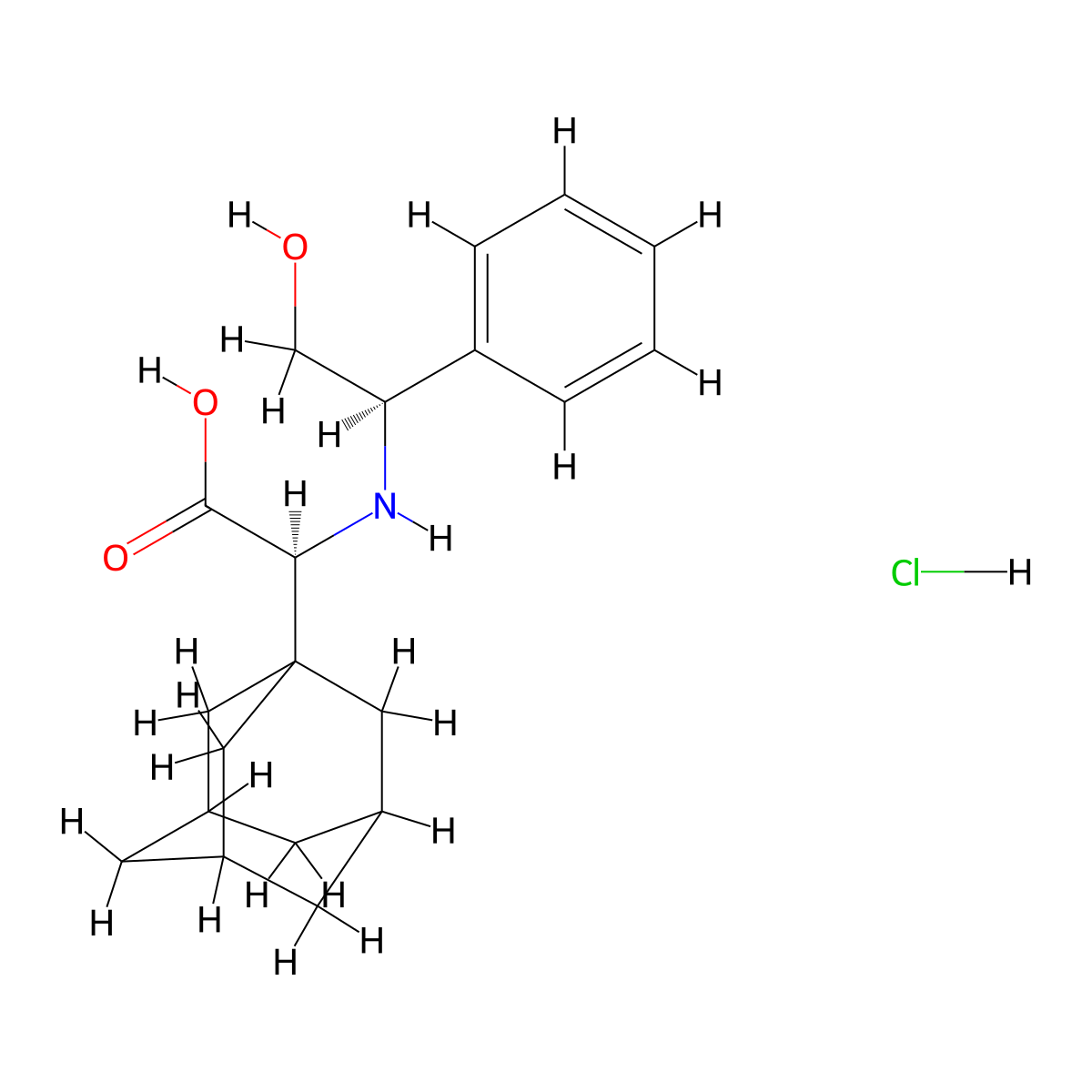 (S)-2-(Adamantan-1-yl)-2-(((R)-2-hydroxy-1-phenylethyl)amino)acetic acid hydrochloride molecular structure, CAS 361441-96-5
