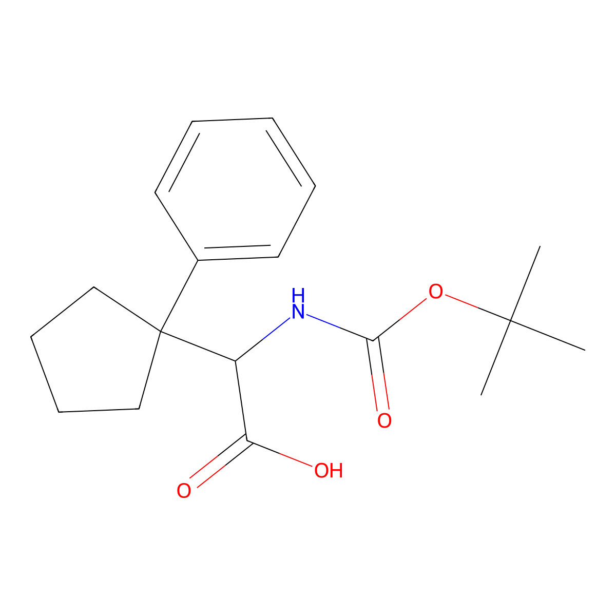 2-[(2-Methylpropan-2-yl)oxycarbonylamino]-2-(1-phenylcyclopentyl)acetic acid molecular structure, CAS 361442-17-3