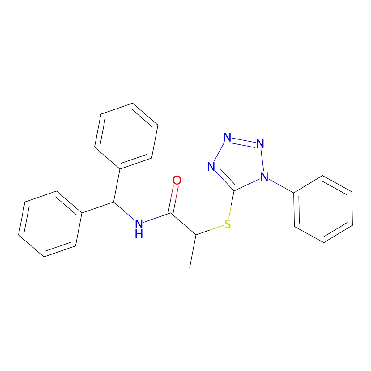 N-benzhydryl-2-(1-phenyltetrazol-5-yl)sulfanylpropanamide molecular structure, CAS 361464-15-5