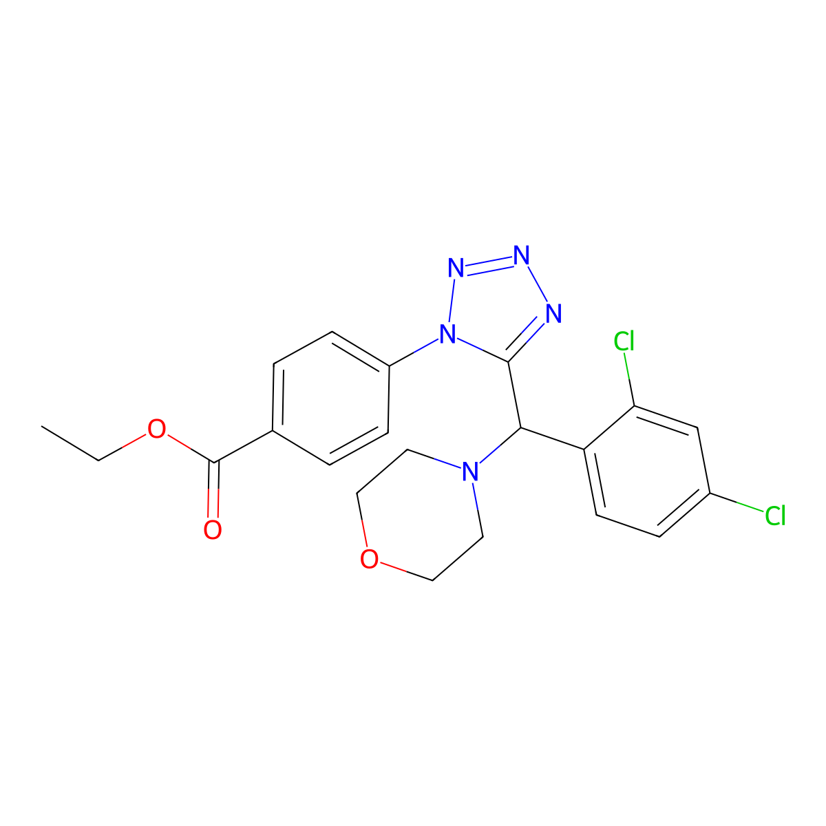 ethyl 4-{5-[(2,4-dichlorophenyl)(morpholin-4-yl)methyl]-1H-tetrazol-1-yl}benzoate molecular structure, CAS 361464-43-9