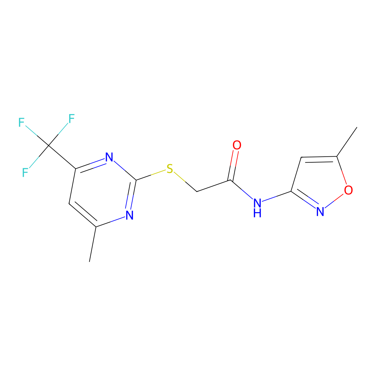 N-(5-Methyl-3-isoxazolyl)-2-((4-methyl-6-(trifluoromethyl)-2-pyrimidinyl)thio)acetamide molecular structure, CAS 361464-88-2