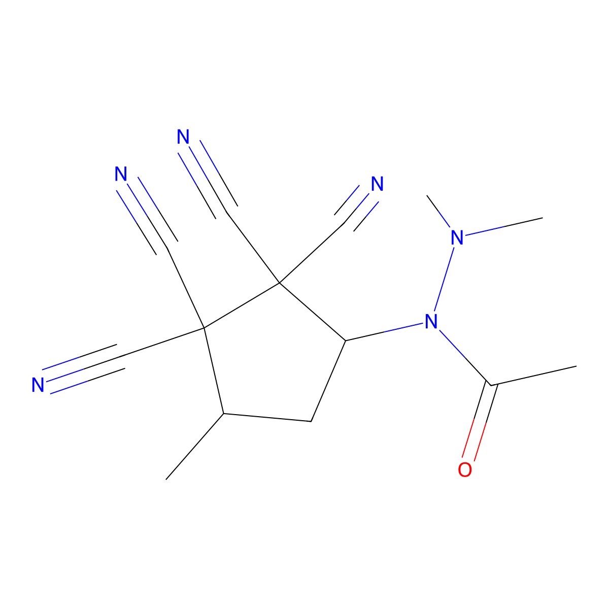N',N'-dimethyl-N-(2,2,3,3-tetracyano-4-methylcyclopentyl)acetohydrazide molecular structure, CAS 361465-99-8
