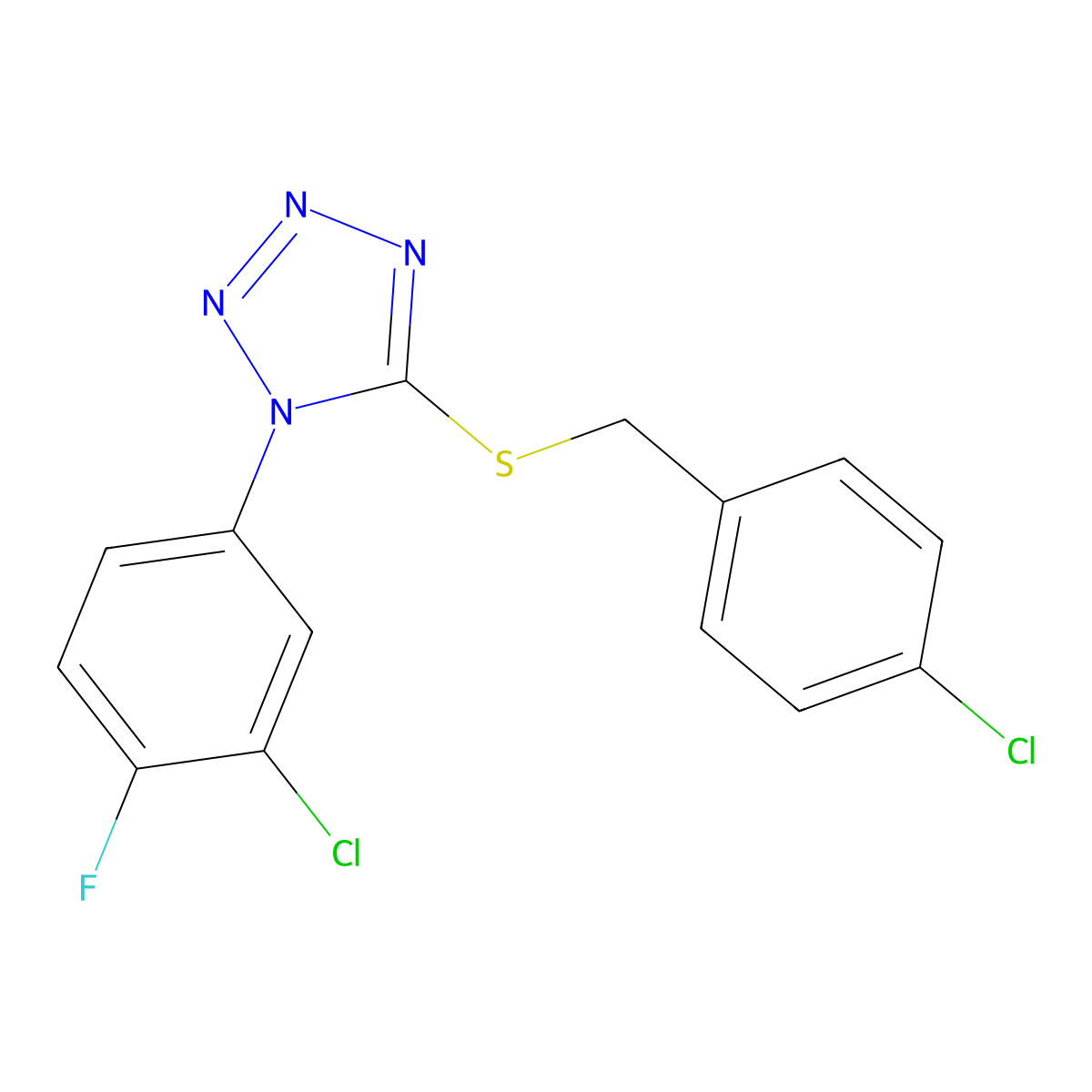 Tetrazole, 5-(4-chlorobenzylthio)-1-(3-chloro-4-fluorophenyl)- molecular structure, CAS 361466-54-8