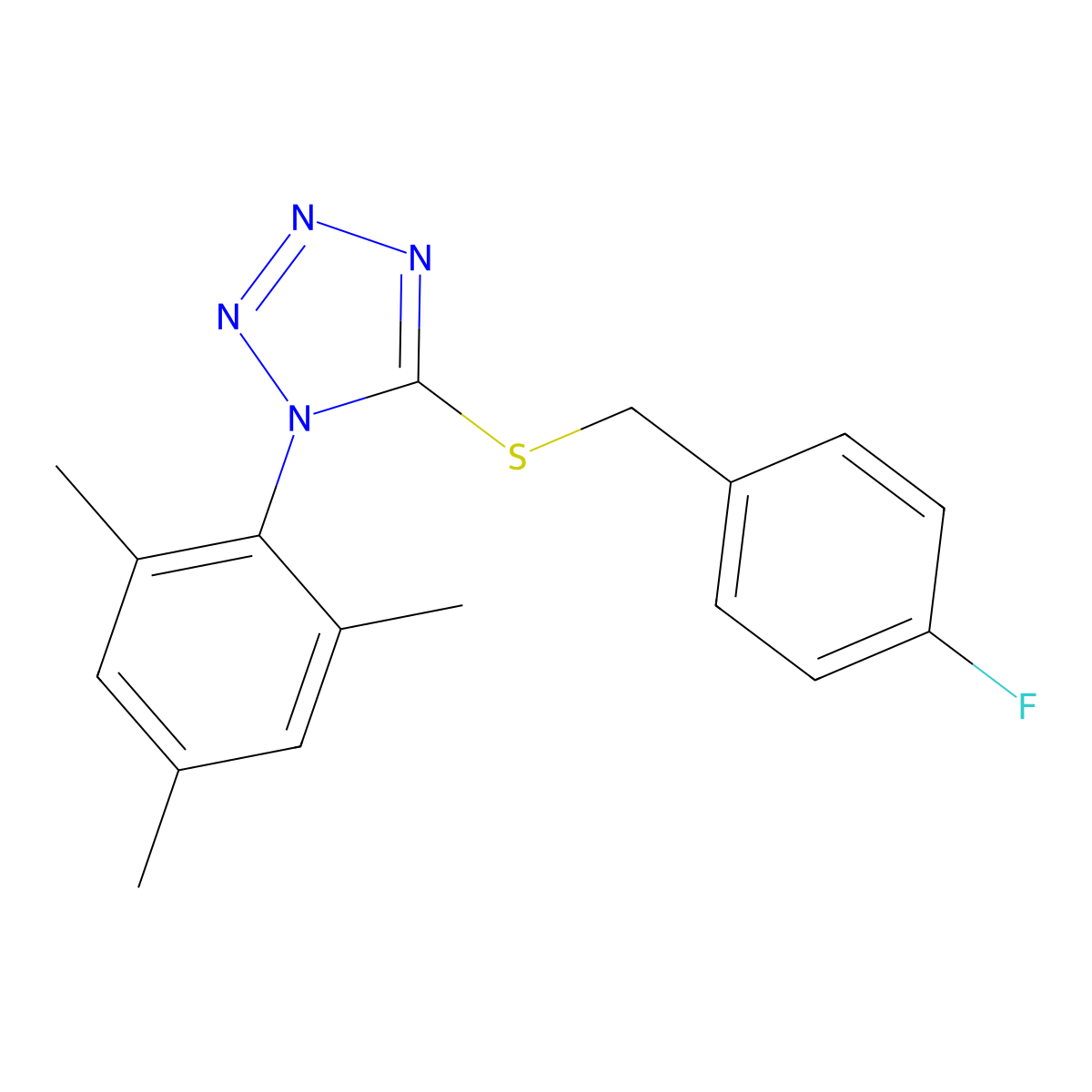 5-[(4-fluorobenzyl)sulfanyl]-1-mesityl-1H-tetraazole molecular structure, CAS 361466-59-3