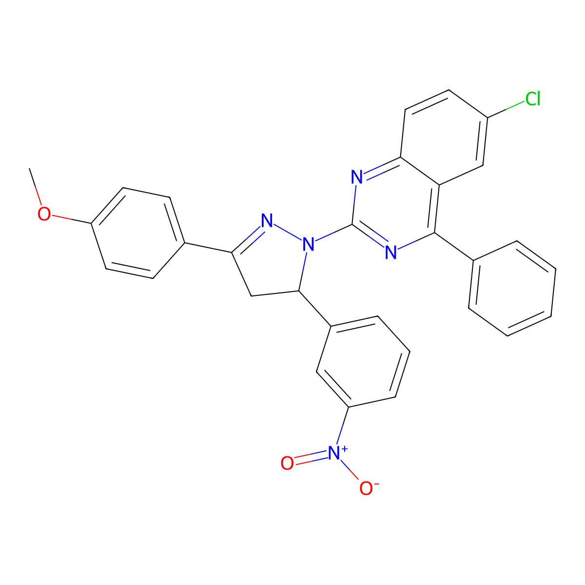 6-Chloro-2-[5-(4-methoxyphenyl)-3-(3-nitrophenyl)-3,4-dihydropyrazol-2-yl]-4-phenylquinazoline molecular structure, CAS 361468-13-5
