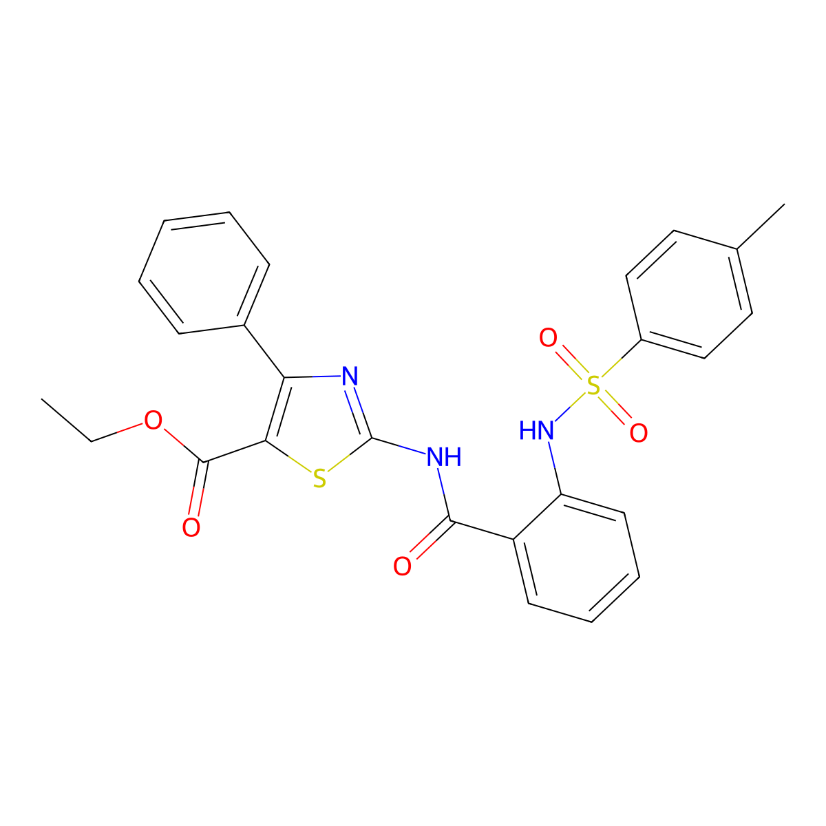 Ethyl 2-[[2-[(4-methylphenyl)sulfonylamino]benzoyl]amino]-4-phenyl-1,3-thiazole-5-carboxylate molecular structure, CAS 361469-83-2