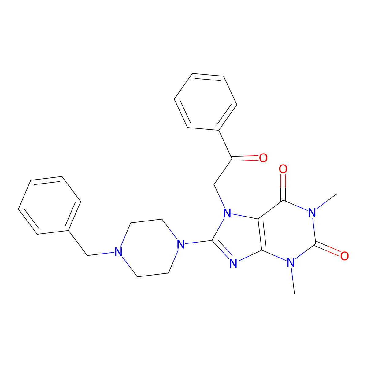 8-(4-benzylpiperazin-1-yl)-1,3-dimethyl-7-(2-oxo-2-phenylethyl)-1H-purine-2,6(3H,7H)-dione molecular structure, CAS 361470-18-0