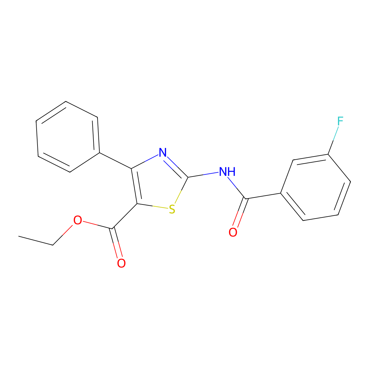 Ethyl 2-[(3-fluorobenzoyl)amino]-4-phenyl-1,3-thiazole-5-carboxylate molecular structure, CAS 361470-27-1