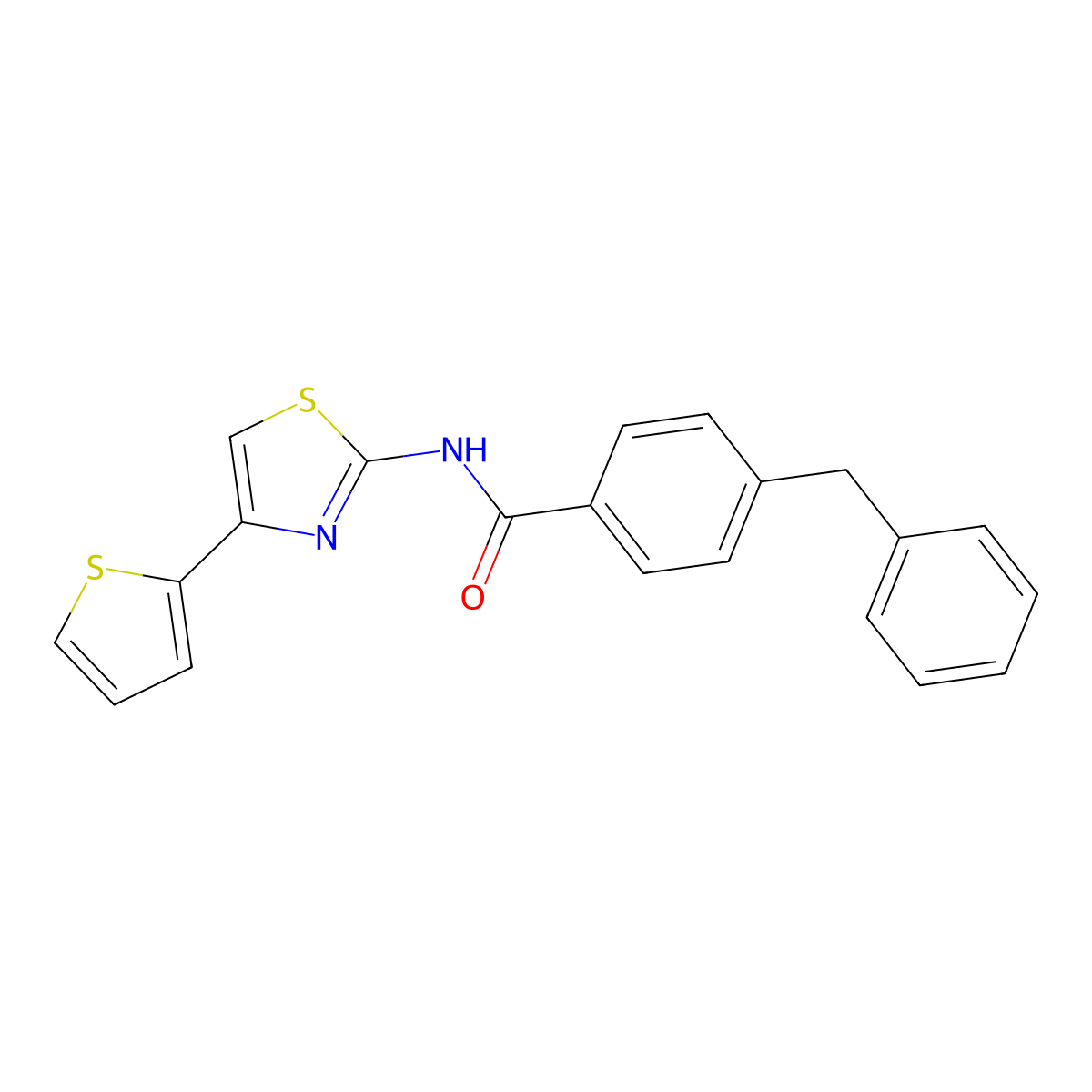 4-benzyl-N-(4-(thiophen-2-yl)thiazol-2-yl)benzamide molecular structure, CAS 361470-96-4