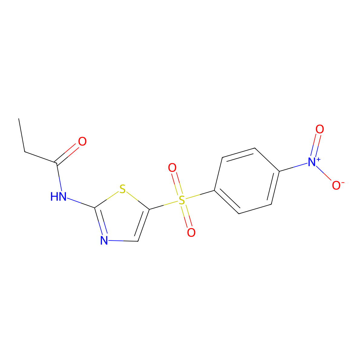 N-(5-((4-nitrophenyl)sulfonyl)thiazol-2-yl)propionamide molecular structure, CAS 361471-22-9