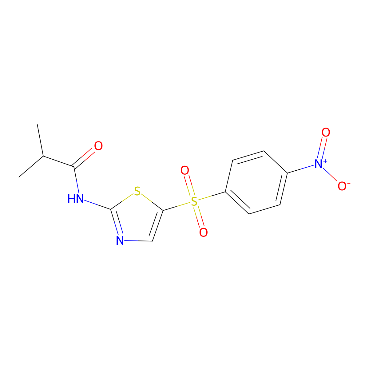 N-(5-((4-nitrophenyl)sulfonyl)thiazol-2-yl)isobutyramide molecular structure, CAS 361471-27-4