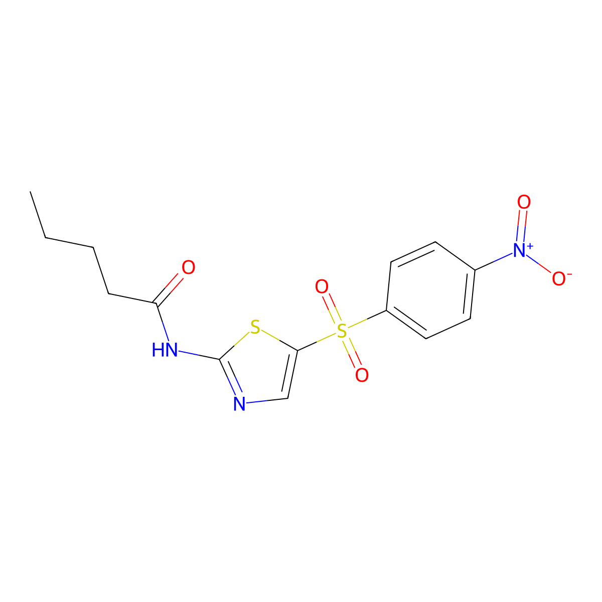 N-(5-((4-nitrophenyl)sulfonyl)thiazol-2-yl)pentanamide molecular structure, CAS 361471-31-0
