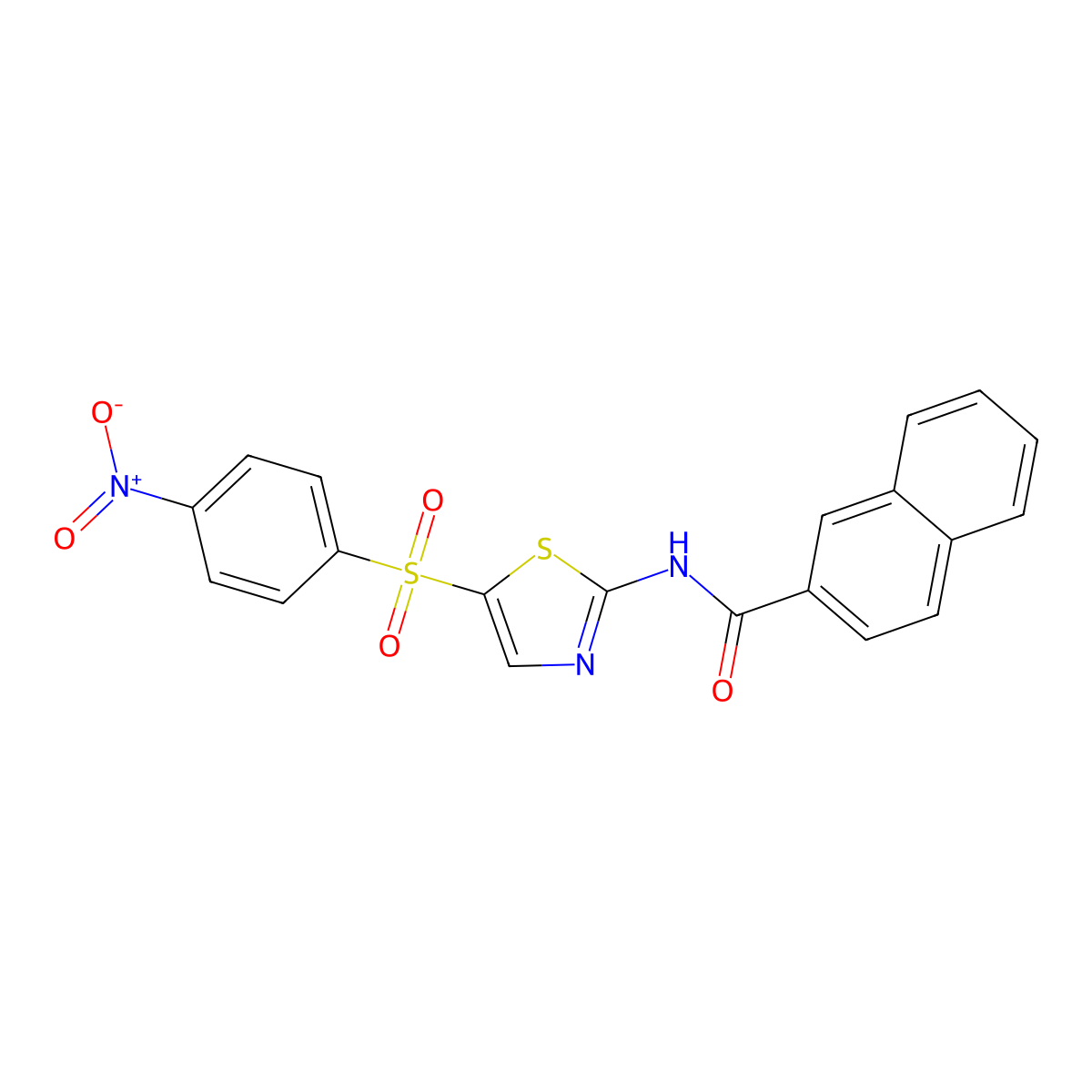 N-(5-((4-nitrophenyl)sulfonyl)thiazol-2-yl)-2-naphthamide molecular structure, CAS 361471-47-8