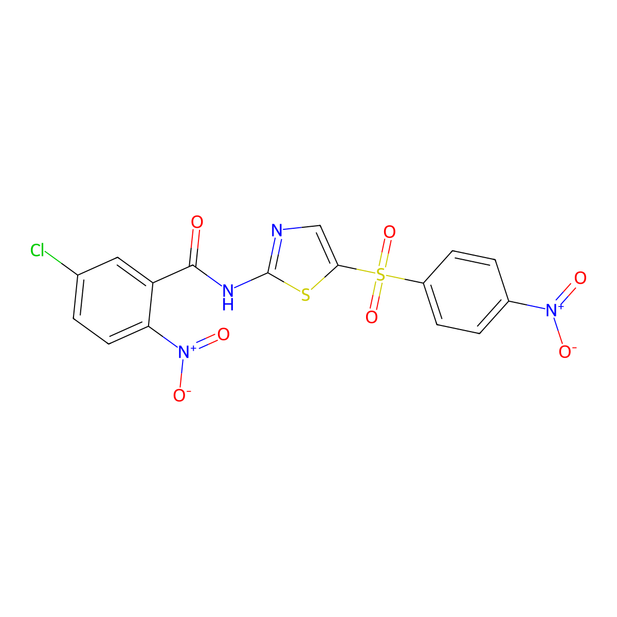 5-chloro-2-nitro-N-[5-(4-nitrophenyl)sulfonyl-1,3-thiazol-2-yl]benzamide molecular structure, CAS 361471-49-0