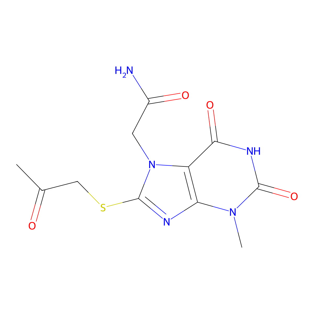 2-(3-methyl-2,6-dioxo-8-((2-oxopropyl)thio)-2,3-dihydro-1H-purin-7(6H)-yl)acetamide molecular structure, CAS 361471-52-5