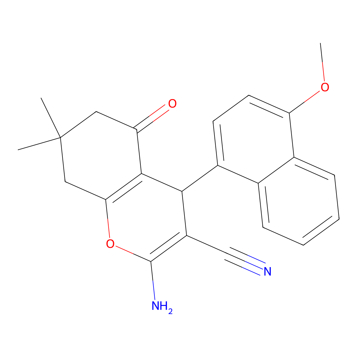 2-amino-4-(4-methoxynaphthalen-1-yl)-7,7-dimethyl-5-oxo-5,6,7,8-tetrahydro-4H-chromene-3-carbonitrile molecular structure, CAS 361471-98-9