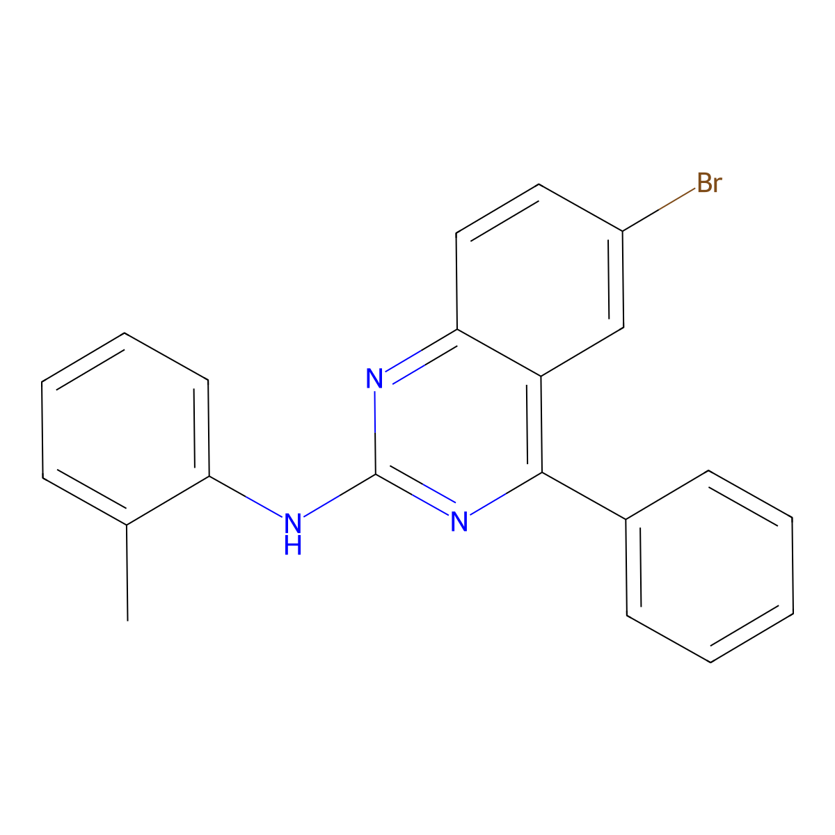 6-Bromo-N-(2-methylphenyl)-4-phenyl-2-quinazolinamine molecular structure, CAS 361472-62-0