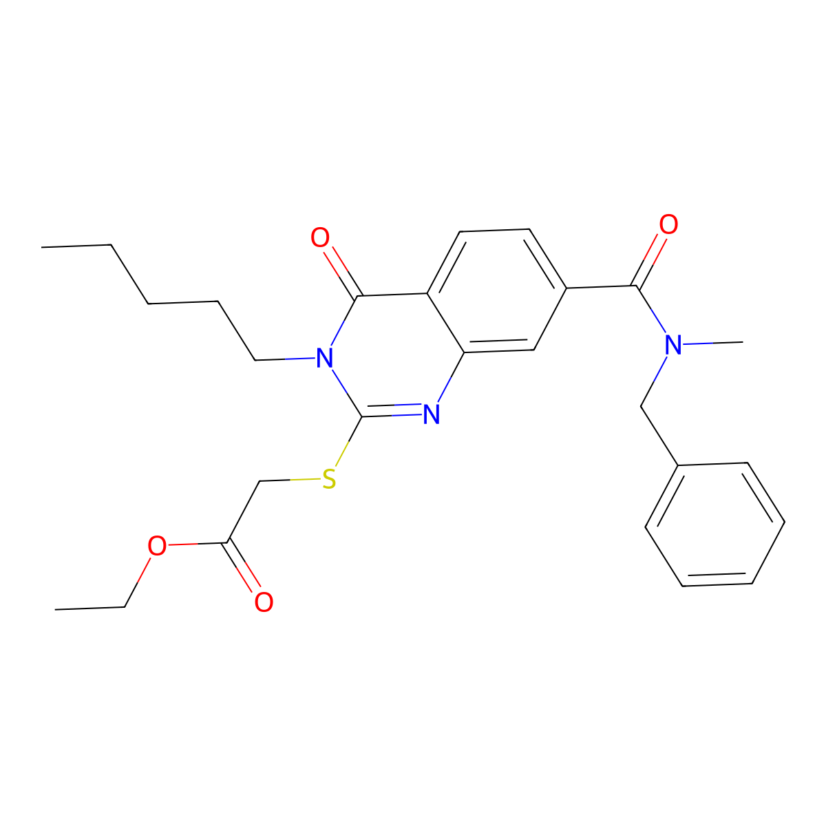 Ethyl 2-[7-[benzyl(methyl)carbamoyl]-4-oxo-3-pentylquinazolin-2-yl]sulfanylacetate molecular structure, CAS 361472-87-9