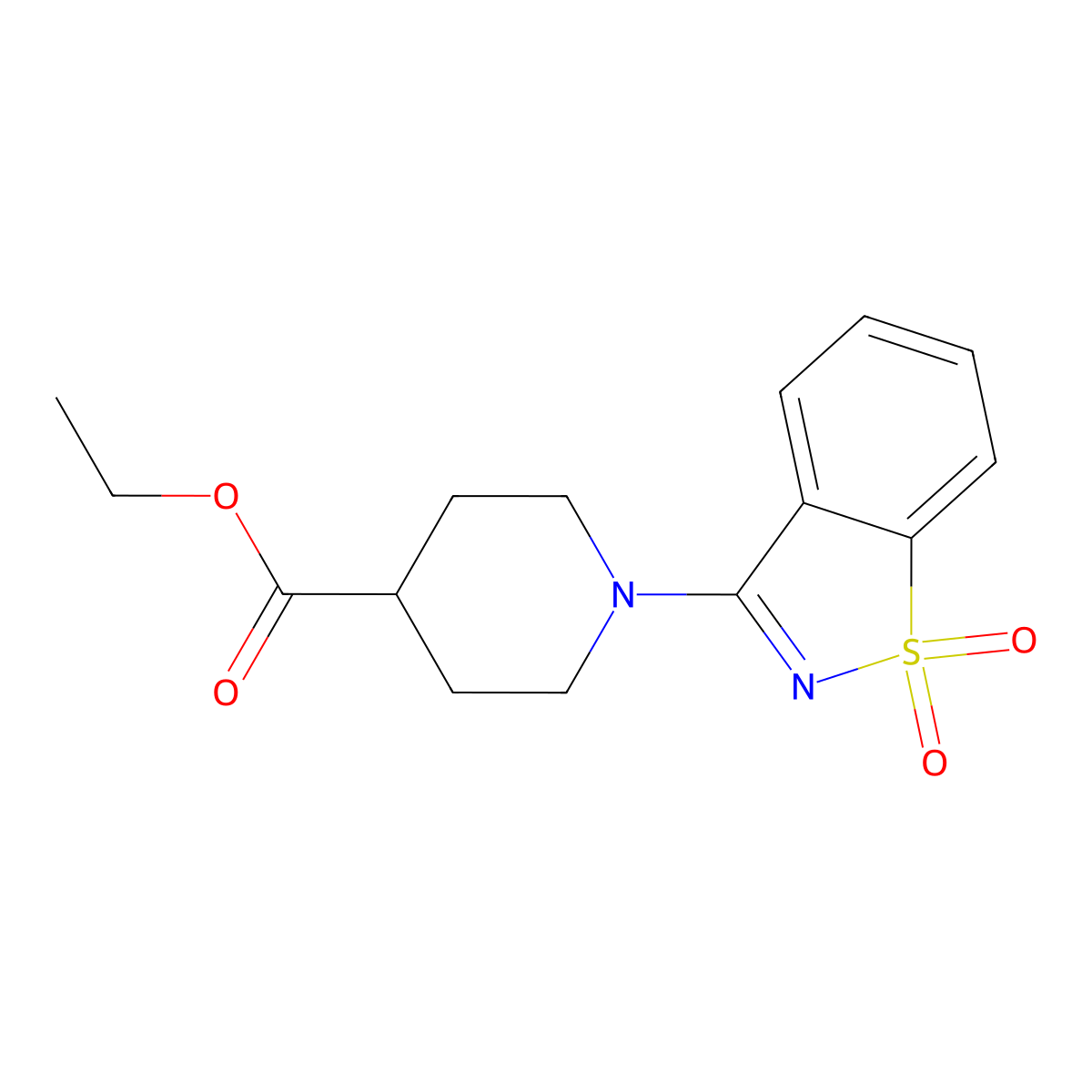 Ethyl 1-(1,1-dioxido-1,2-benzothiazol-3-yl)piperidine-4-carboxylate molecular structure, CAS 361473-35-0