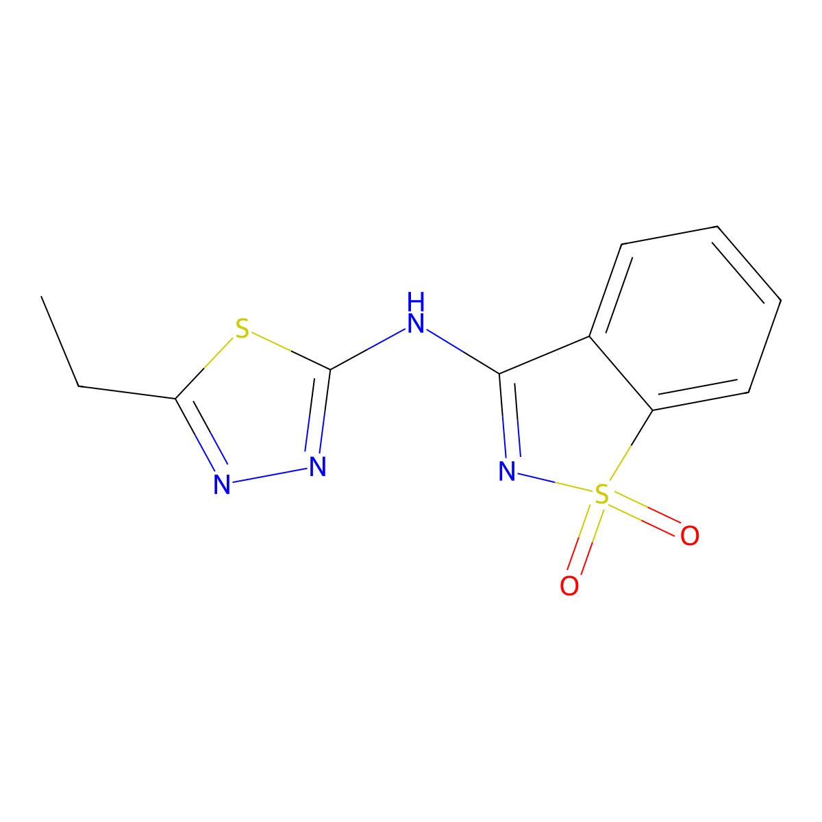 N-(5-ethyl-1,3,4-thiadiazol-2-yl)-1,1-dioxo-1,2-benzothiazol-3-amine molecular structure, CAS 361473-41-8