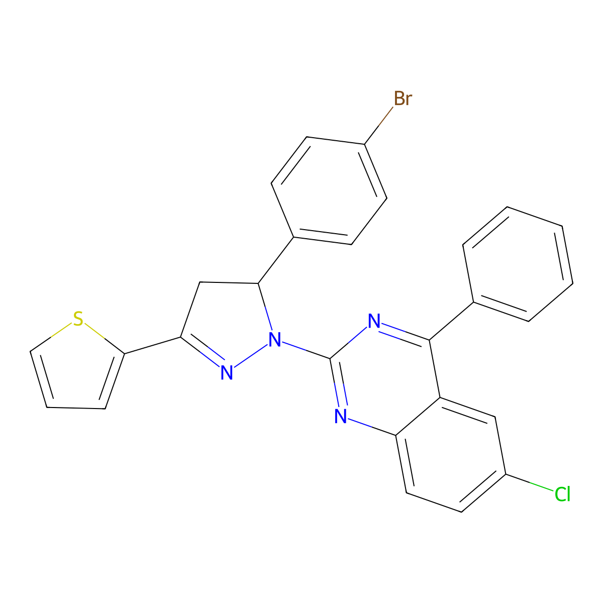 2-(5-(4-bromophenyl)-3-(thiophen-2-yl)-4,5-dihydro-1H-pyrazol-1-yl)-6-chloro-4-phenylquinazoline molecular structure, CAS 361474-68-2