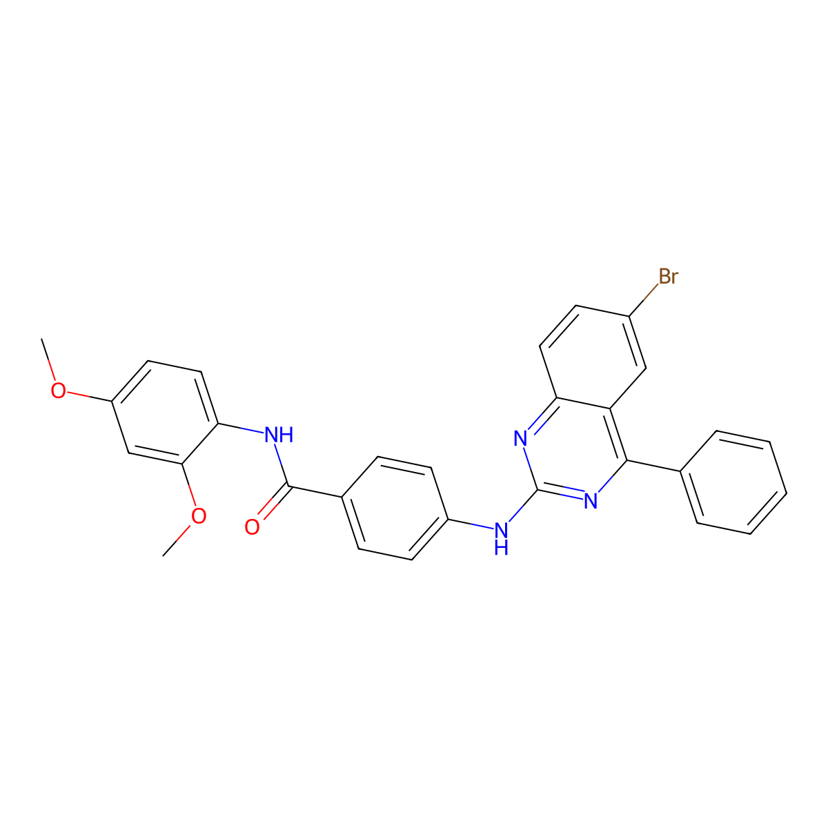 4-((6-bromo-4-phenylquinazolin-2-yl)amino)-N-(2,4-dimethoxyphenyl)benzamide molecular structure, CAS 361474-70-6