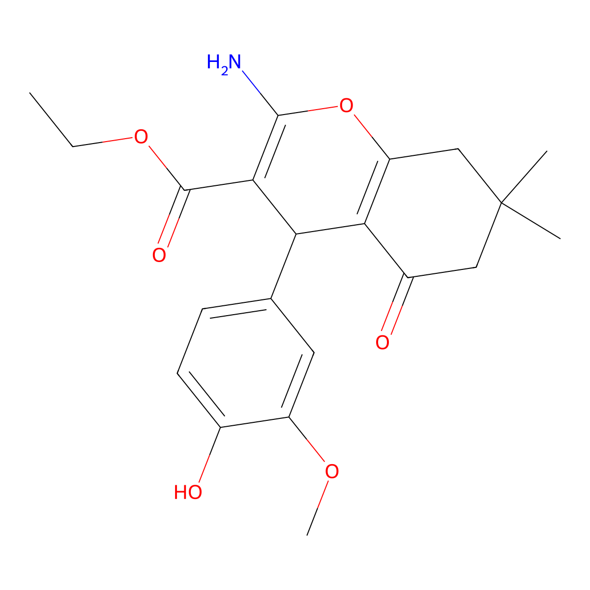 ethyl 2-amino-4-(4-hydroxy-3-methoxyphenyl)-7,7-dimethyl-5-oxo-5,6,7,8-tetrahydro-4H-chromene-3-carboxylate molecular structure, CAS 361474-94-4